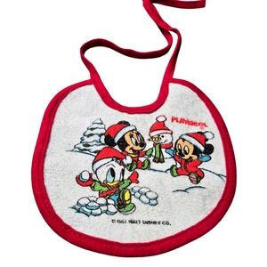 Vintage Playskool Disney 1984 Christmas‎ Baby Bib Mickey Minnie Donald Snow